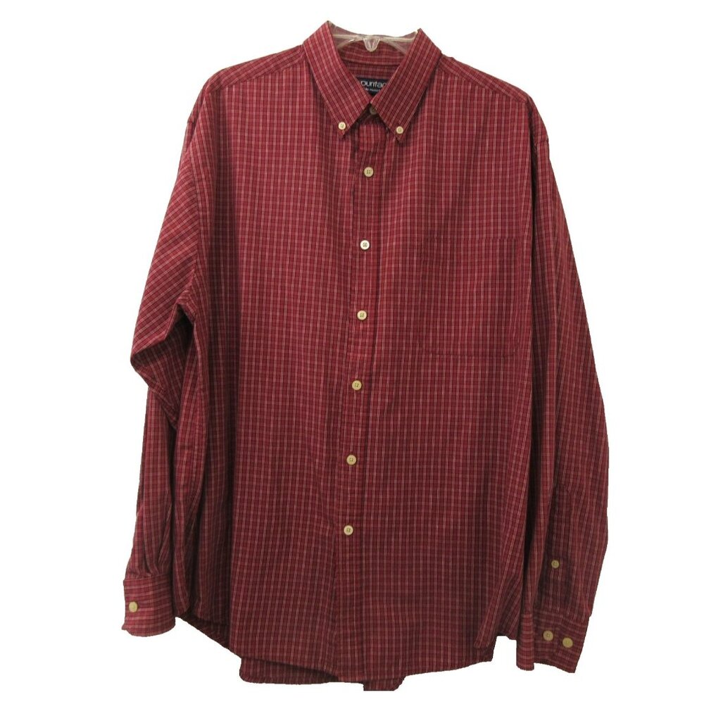 Puritan Shirt Mens Large (42/44) Red Plaid Button Front Long Sleeve Collar
